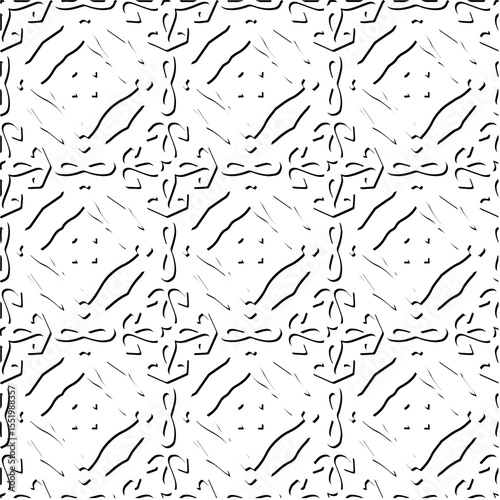  3d relief tiles.
Vector pattern with symmetrical elements . Modern stylish abstract texture. Repeating tiles from striped elements. Black and white pattern.