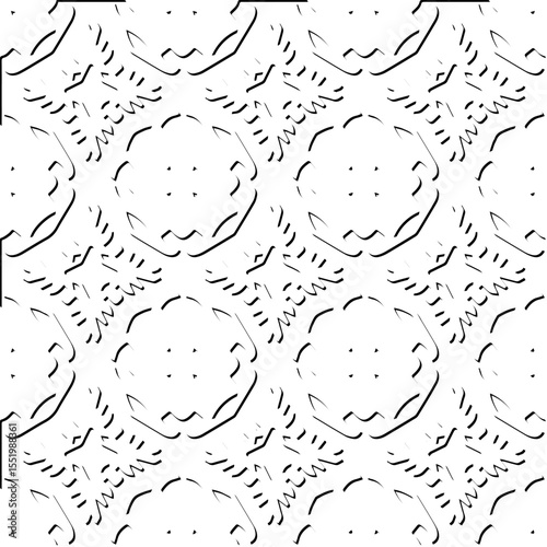  3d relief tiles.
Vector pattern with symmetrical elements . Modern stylish abstract texture. Repeating tiles from striped elements. Black and white pattern.