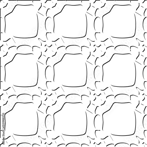  3d relief tiles.
Vector pattern with symmetrical elements . Modern stylish abstract texture. Repeating tiles from striped elements. Black and white pattern.