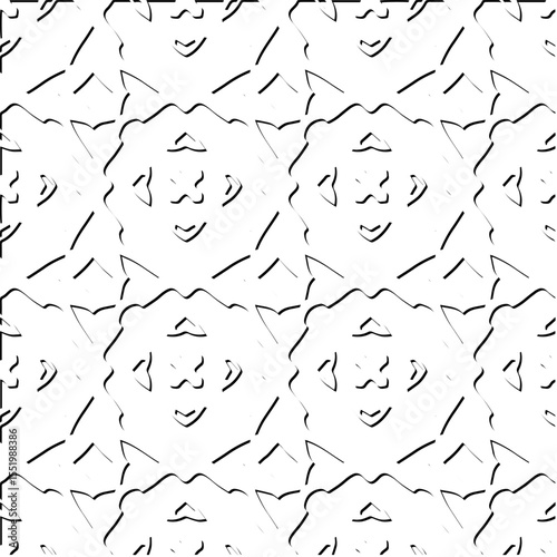  3d relief tiles.
Vector pattern with symmetrical elements . Modern stylish abstract texture. Repeating tiles from striped elements. Black and white pattern.