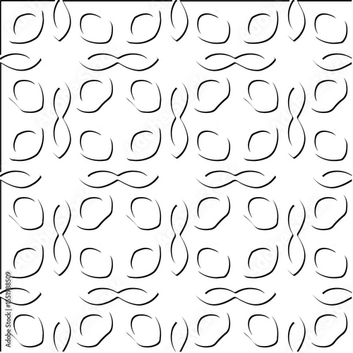  3d relief tiles.
Vector pattern with symmetrical elements . Modern stylish abstract texture. Repeating tiles from striped elements. Black and white pattern.