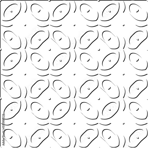  3d relief tiles.
Vector pattern with symmetrical elements . Modern stylish abstract texture. Repeating tiles from striped elements. Black and white pattern.