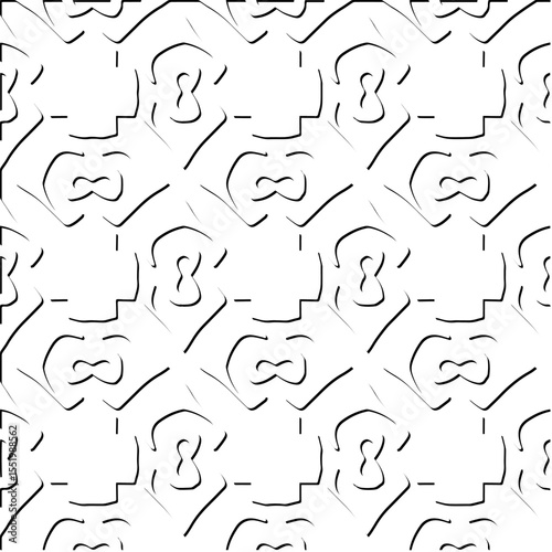  3d relief tiles.
Vector pattern with symmetrical elements . Modern stylish abstract texture. Repeating tiles from striped elements. Black and white pattern.