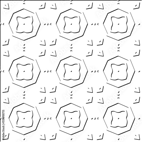  3d relief tiles.
Vector pattern with symmetrical elements . Modern stylish abstract texture. Repeating tiles from striped elements. Black and white pattern.