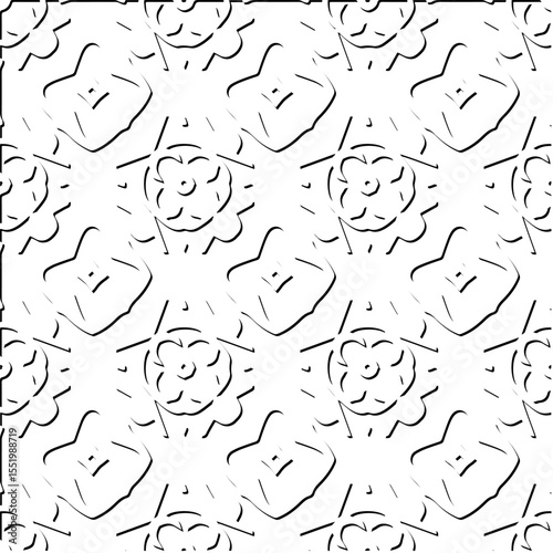  3d relief tiles.
Vector pattern with symmetrical elements . Modern stylish abstract texture. Repeating tiles from striped elements. Black and white pattern.