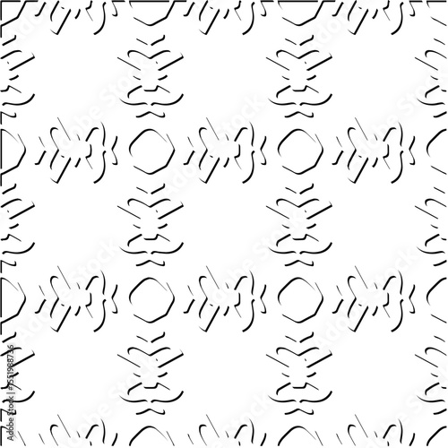  3d relief tiles.
Vector pattern with symmetrical elements . Modern stylish abstract texture. Repeating tiles from striped elements. Black and white pattern.