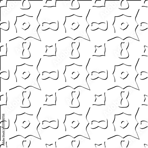  3d relief tiles.
Vector pattern with symmetrical elements . Modern stylish abstract texture. Repeating tiles from striped elements. Black and white pattern.