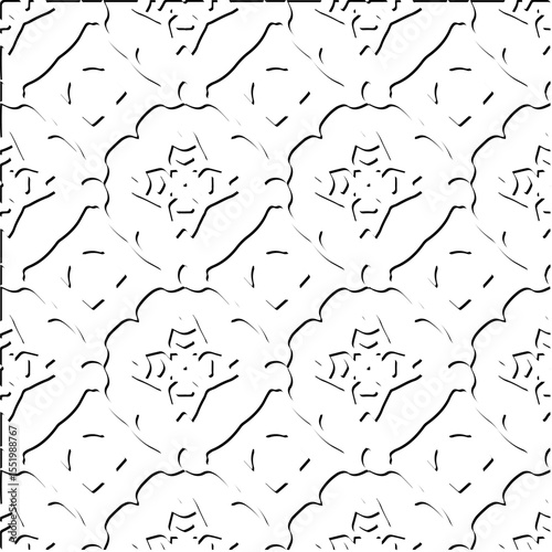  3d relief tiles.
Vector pattern with symmetrical elements . Modern stylish abstract texture. Repeating tiles from striped elements. Black and white pattern.