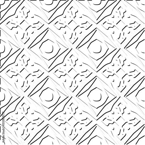  3d relief tiles.
Vector pattern with symmetrical elements . Modern stylish abstract texture. Repeating tiles from striped elements. Black and white pattern.