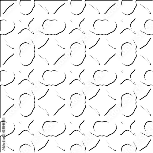  3d relief tiles.
Vector pattern with symmetrical elements . Modern stylish abstract texture. Repeating tiles from striped elements. Black and white pattern.