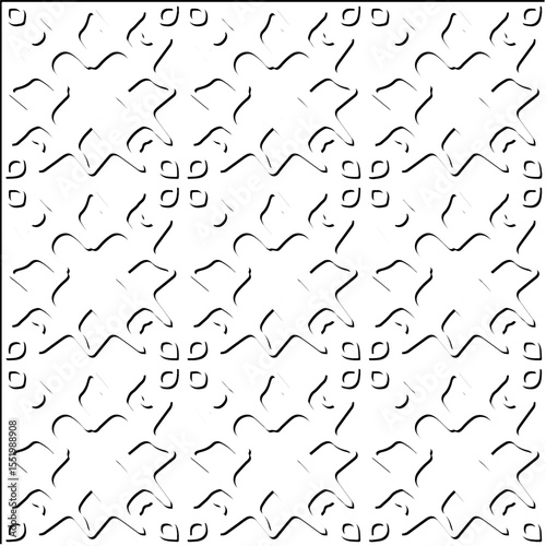  3d relief tiles.
Vector pattern with symmetrical elements . Modern stylish abstract texture. Repeating tiles from striped elements. Black and white pattern.