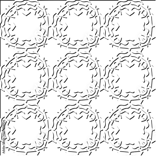  3d relief tiles.
Vector pattern with symmetrical elements . Modern stylish abstract texture. Repeating tiles from striped elements. Black and white pattern.