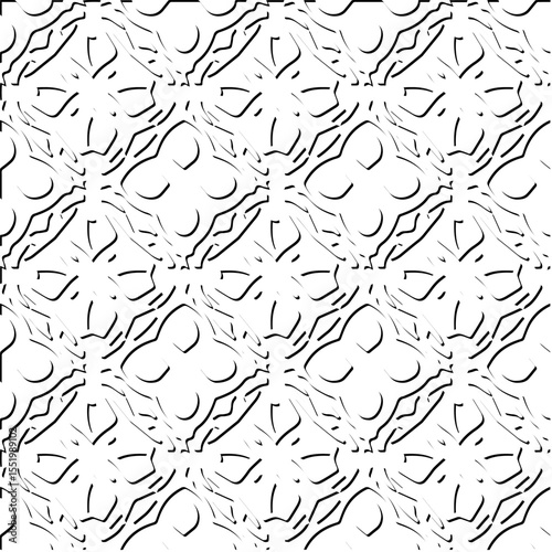 3d relief tiles.
Vector pattern with symmetrical elements . Modern stylish abstract texture. Repeating tiles from striped elements. Black and white pattern.