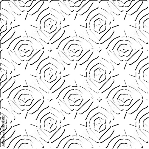  3d relief tiles.
Vector pattern with symmetrical elements . Modern stylish abstract texture. Repeating tiles from striped elements. Black and white pattern.