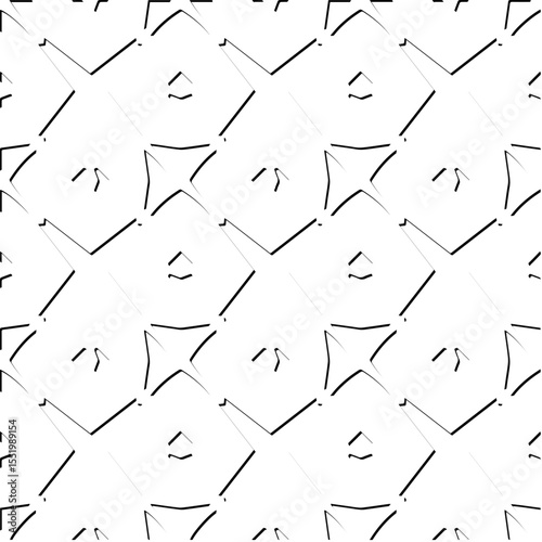  3d relief tiles.
Vector pattern with symmetrical elements . Modern stylish abstract texture. Repeating tiles from striped elements. Black and white pattern.