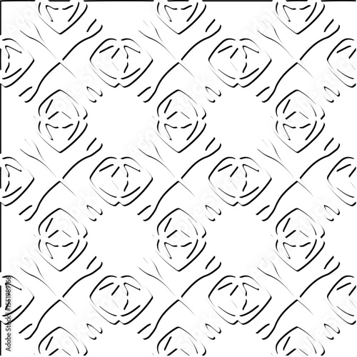  3d relief tiles.
Vector pattern with symmetrical elements . Modern stylish abstract texture. Repeating tiles from striped elements. Black and white pattern.