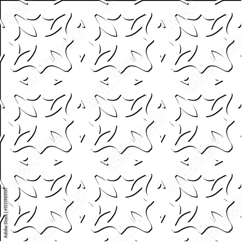  3d relief tiles.
Vector pattern with symmetrical elements . Modern stylish abstract texture. Repeating tiles from striped elements. Black and white pattern.
