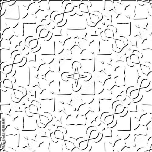  3d relief tiles.
Vector pattern with symmetrical elements . Modern stylish abstract texture. Repeating tiles from striped elements. Black and white pattern.