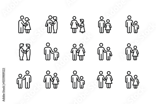 Black Outline Icon Set Family Couples Parents Children