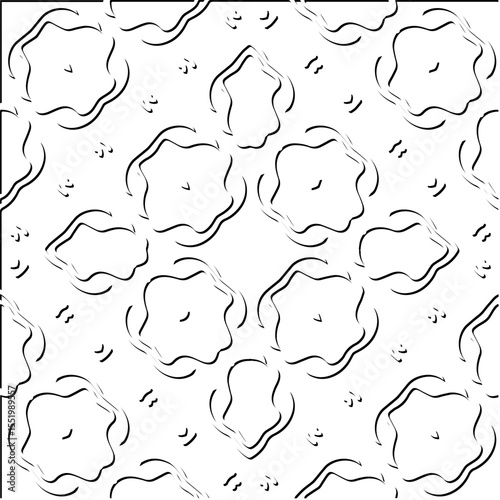  3d relief tiles.
Vector pattern with symmetrical elements . Modern stylish abstract texture. Repeating tiles from striped elements. Black and white pattern.