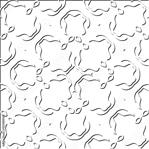 3d relief tiles.
Vector pattern with symmetrical elements . Modern stylish abstract texture. Repeating tiles from striped elements. Black and white pattern.