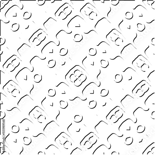  3d relief tiles.
Vector pattern with symmetrical elements . Modern stylish abstract texture. Repeating tiles from striped elements. Black and white pattern.
