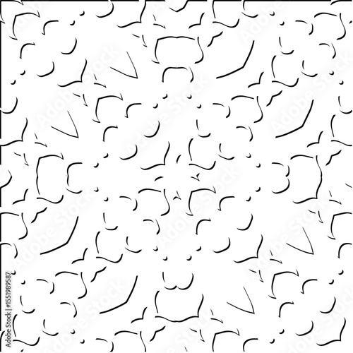  3d relief tiles.
Vector pattern with symmetrical elements . Modern stylish abstract texture. Repeating tiles from striped elements. Black and white pattern.