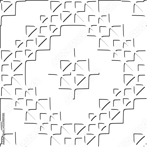  3d relief tiles.
Vector pattern with symmetrical elements . Modern stylish abstract texture. Repeating tiles from striped elements. Black and white pattern.