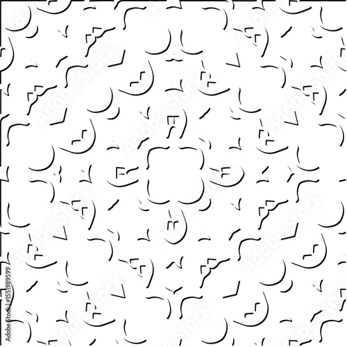  3d relief tiles.
Vector pattern with symmetrical elements . Modern stylish abstract texture. Repeating tiles from striped elements. Black and white pattern.