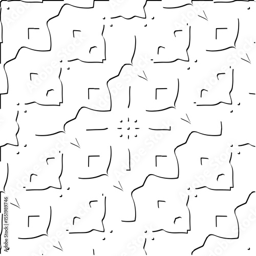 3d relief tiles.
Vector pattern with symmetrical elements . Modern stylish abstract texture. Repeating tiles from striped elements. Black and white pattern.