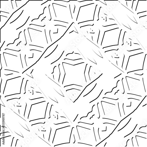 3d relief tiles.
Vector pattern with symmetrical elements . Modern stylish abstract texture. Repeating tiles from striped elements. Black and white pattern.