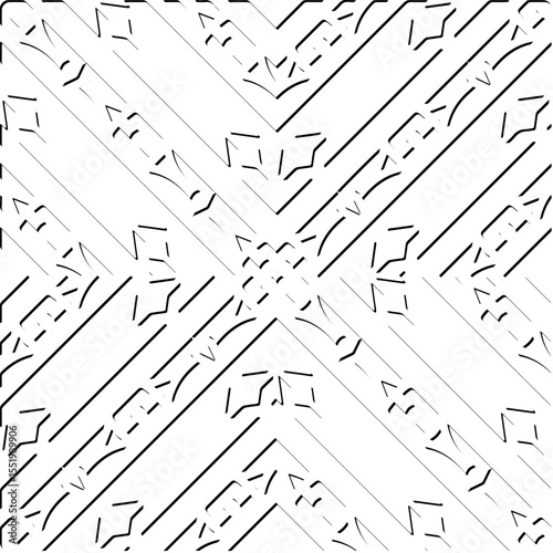 3d relief tiles.
Vector pattern with symmetrical elements . Modern stylish abstract texture. Repeating tiles from striped elements. Black and white pattern.