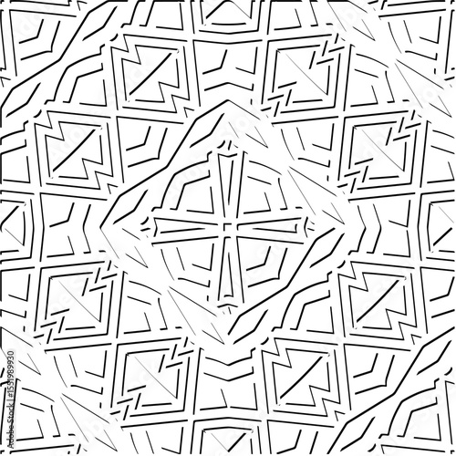 3d relief tiles.
Vector pattern with symmetrical elements . Modern stylish abstract texture. Repeating tiles from striped elements. Black and white pattern.