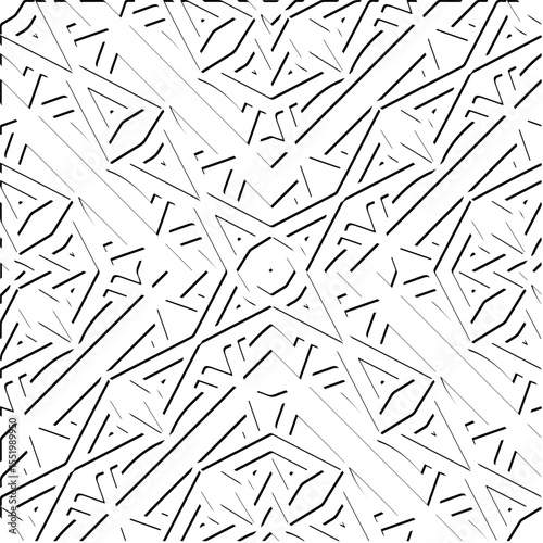 3d relief tiles.
Vector pattern with symmetrical elements . Modern stylish abstract texture. Repeating tiles from striped elements. Black and white pattern.