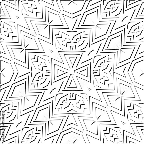 3d relief tiles.
Vector pattern with symmetrical elements . Modern stylish abstract texture. Repeating tiles from striped elements. Black and white pattern.