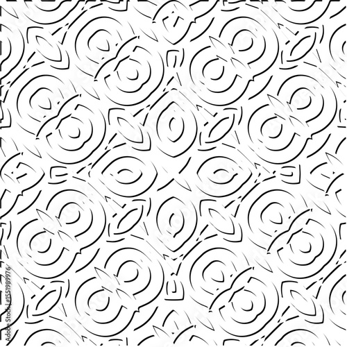 3d relief tiles.
Vector pattern with symmetrical elements . Modern stylish abstract texture. Repeating tiles from striped elements. Black and white pattern.
