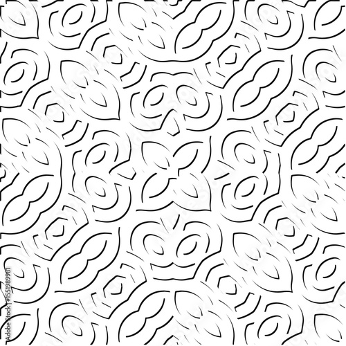 3d relief tiles.
Vector pattern with symmetrical elements . Modern stylish abstract texture. Repeating tiles from striped elements. Black and white pattern.