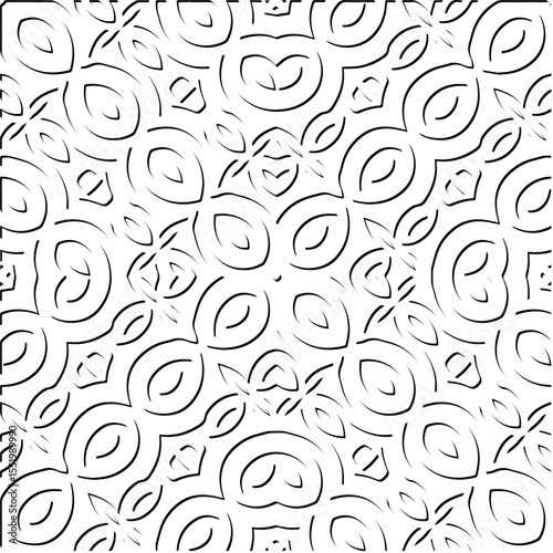 3d relief tiles.
Vector pattern with symmetrical elements . Modern stylish abstract texture. Repeating tiles from striped elements. Black and white pattern.