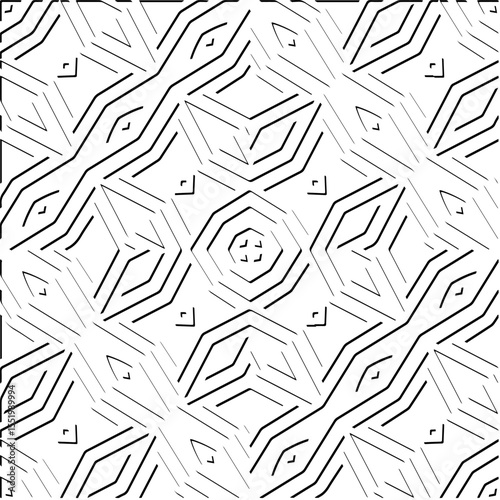 3d relief tiles.
Vector pattern with symmetrical elements . Modern stylish abstract texture. Repeating tiles from striped elements. Black and white pattern.