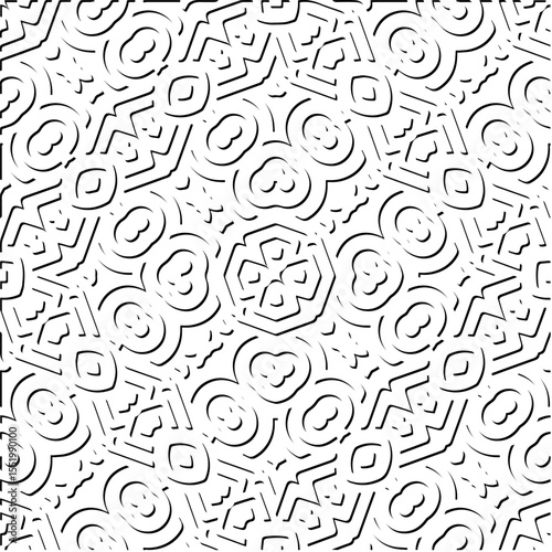 3d relief tiles.
Vector pattern with symmetrical elements . Modern stylish abstract texture. Repeating tiles from striped elements. Black and white pattern.