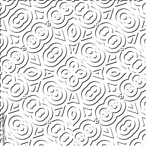 3d relief tiles.
Vector pattern with symmetrical elements . Modern stylish abstract texture. Repeating tiles from striped elements. Black and white pattern.