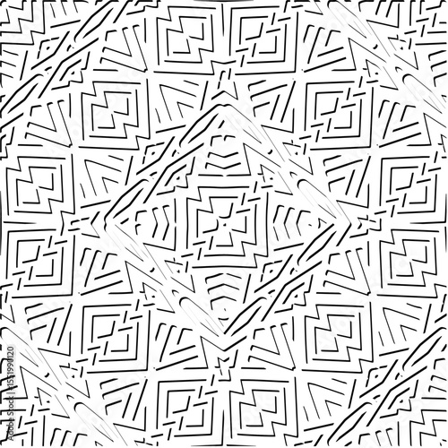 3d relief tiles.
Vector pattern with symmetrical elements . Modern stylish abstract texture. Repeating tiles from striped elements. Black and white pattern.