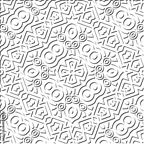 3d relief tiles.
Vector pattern with symmetrical elements . Modern stylish abstract texture. Repeating tiles from striped elements. Black and white pattern.