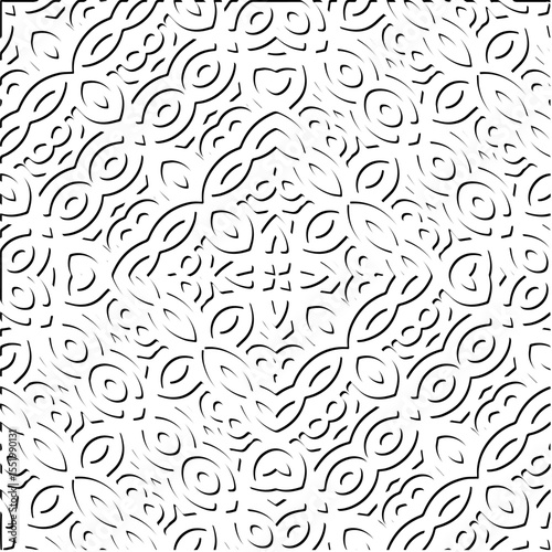 3d relief tiles.
Vector pattern with symmetrical elements . Modern stylish abstract texture. Repeating tiles from striped elements. Black and white pattern.