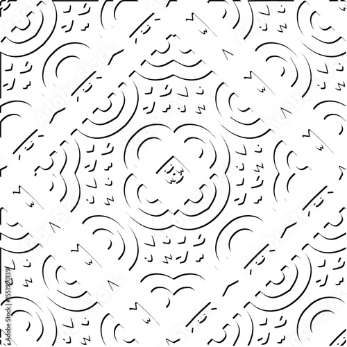 3d relief tiles.
Vector pattern with symmetrical elements . Modern stylish abstract texture. Repeating tiles from striped elements. Black and white pattern.