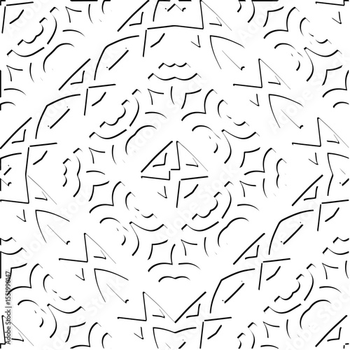 3d relief tiles.
Vector pattern with symmetrical elements . Modern stylish abstract texture. Repeating tiles from striped elements. Black and white pattern.