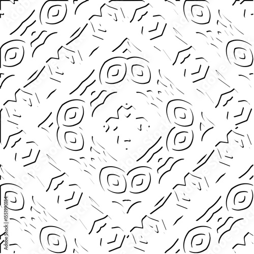 3d relief tiles.
Vector pattern with symmetrical elements . Modern stylish abstract texture. Repeating tiles from striped elements. Black and white pattern.