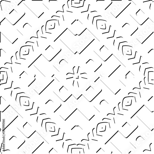 3d relief tiles.
Vector pattern with symmetrical elements . Modern stylish abstract texture. Repeating tiles from striped elements. Black and white pattern.