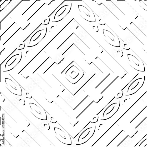 3d relief tiles.
Vector pattern with symmetrical elements . Modern stylish abstract texture. Repeating tiles from striped elements. Black and white pattern.