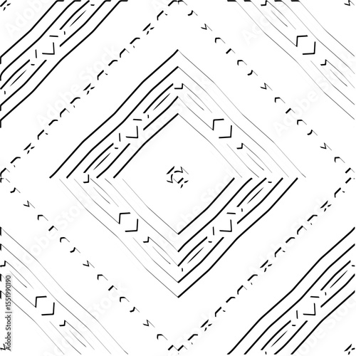 3d relief tiles.
Vector pattern with symmetrical elements . Modern stylish abstract texture. Repeating tiles from striped elements. Black and white pattern.